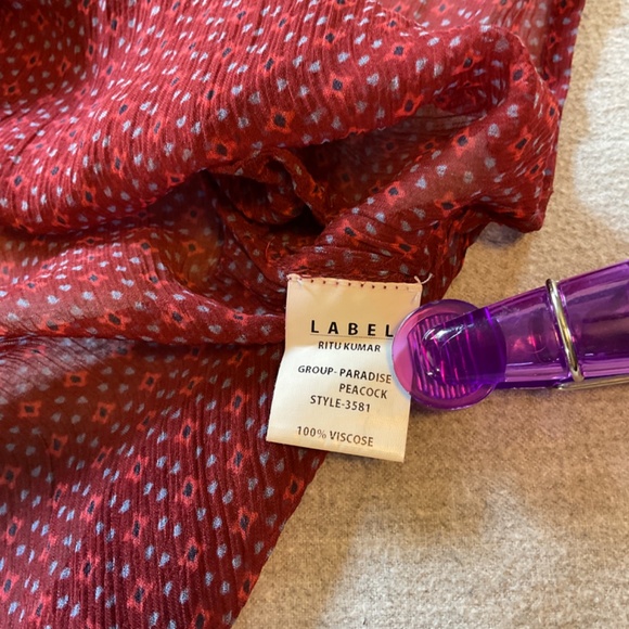 Label by Ritu Kumar Dress, Deep Red and Blue Smocked Top - Picture 4 of 7